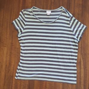 Jaclyn Smith Women's Short Sleeve Top in Gray and Green Stripes
